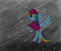 Size: 3000x2500 | Tagged: safe, rainbow dash, pegasus, pony, art pack:winter wrap pack, blizzard, clothes, coat, female, flying, hat, mare, open mouth, snow, snowfall, spread wings, wings