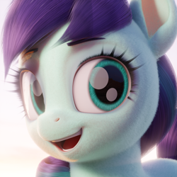 Size: 2048x2048 | Tagged: safe, artist:therealdjthed, imported from derpibooru, coloratura, earth pony, pony, 3d, backlighting, blender, bust, colored pinnae, cute, female, fluffy, happy, looking at you, mare, open mouth, rarabetes, simple background, smiling, smiling at you, solo, white background