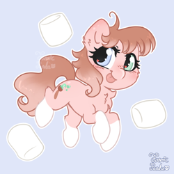 Size: 1000x1000 | Tagged: safe, artist:fanaticpanda, imported from derpibooru, oc, oc:pastelbrush, earth pony, :p, chest fluff, ear fluff, floating, food, heart eyes, heterochromia, marshmallow, solo, tongue out, wingding eyes