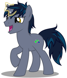 Size: 2970x3450 | Tagged: safe, artist:strategypony, imported from derpibooru, oc, oc only, oc:midnight slate, pony, unicorn, glowing, glowing horn, high res, horn, magic, magic aura, male, open mouth, open smile, raised hoof, shadow, short mane, simple background, smiling, stallion, telekinesis, transparent background, unicorn oc