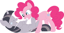 Size: 3552x1851 | Tagged: safe, artist:porygon2z, artist:wardex101, edit, imported from derpibooru, pinkie pie, twilight sparkle, earth pony, pony, unicorn, belly tickling, crying, discorded, discorded twilight, eyes closed, feather, laughing, lying down, mouth hold, on back, open mouth, simple background, tears of laughter, tickling, transparent background, twilight tragedy, unicorn twilight, vector