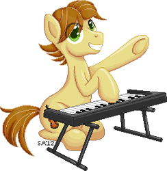 Size: 273x280 | Tagged: safe, artist:serenamidori, imported from derpibooru, earth pony, pony, 2012, eye clipping through hair, keyboard, male, mandopony, musical instrument, pixel art, simple background, stallion, transparent background