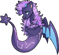 Size: 1024x949 | Tagged: safe, artist:dwagoness, imported from derpibooru, oc, oc only, dragon, hybrid, merpony, seapony (g4), blue eyes, fangs, fish tail, looking at you, purple mane, simple background, smiling, solo, tail, transparent background, wings