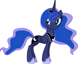 Size: 3619x3000 | Tagged: safe, artist:cloudy glow, imported from derpibooru, princess luna, alicorn, pony, luna eclipsed, .ai available, ethereal mane, female, folded wings, high res, hoof shoes, mare, side view, simple background, smiling, solo, transparent background, vector, wings