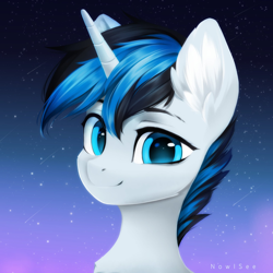 Size: 2048x2048 | Tagged: safe, artist:inowiseei, imported from derpibooru, oc, oc only, oc:solar gizmo, pony, unicorn, bust, horn, male, stallion, starry night, stars, unicorn oc