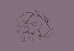 Size: 1045x729 | Tagged: safe, artist:miadoicerana, imported from derpibooru, rarity, pony, unicorn, alternate hairstyle, clothes, curved horn, ear piercing, earring, female, heart, horn, jewelry, mare, piercing, scarf, sketch, solo, stars