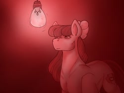 Size: 512x384 | Tagged: safe, artist:unknownfilters, imported from derpibooru, apple bloom, earth pony, pony, female, filly, foal, lightbulb, red light, solo