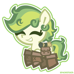 Size: 1880x1880 | Tagged: safe, artist:spacekitsch, imported from derpibooru, oc, oc only, oc:karakusa, earth pony, adventurer, bag, boots, female, filly, foal, saddle bag, shoes, simple background, solo, white background