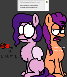 Size: 1237x1417 | Tagged: safe, artist:professorventurer, imported from derpibooru, pipp petals, sunny starscout, oc, oc:professor venturer, earth pony, pegasus, pony, series:ask pippamena, blushing, chest fluff, crush, g5, implied hitch trailblazer, implied murder, implied straight, implied sunnyhitch, my little pony: a new generation, open mouth, sitting