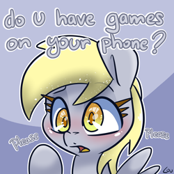 Size: 1500x1500 | Tagged: safe, artist:lou, imported from derpibooru, derpy hooves, pegasus, pony, bust, cute, derpabetes, portrait, solo, you got games on your phone