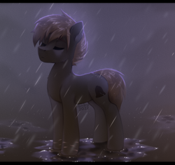 Size: 2450x2300 | Tagged: safe, artist:anku, imported from derpibooru, oc, oc only, earth pony, pony, eyes closed, rain, solo, wet