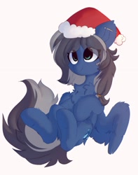 Size: 1408x1785 | Tagged: safe, artist:little-sketches, imported from derpibooru, oc, oc only, oc:azure sapphire, pegasus, pony, chest fluff, christmas, cute, ear piercing, eye clipping through hair, eyebrows, eyebrows visible through hair, female, hat, holiday, mare, ocbetes, pegasus oc, piercing, santa hat, smiling, solo, spread wings, wings