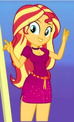 Size: 1440x2375 | Tagged: safe, artist:sapphire, edit, edited screencap, editor:sapphire, imported from derpibooru, screencap, sunset shimmer, human, equestria girls, i'm on a yacht, spoiler:eqg series (season 2), breasts, busty sunset shimmer, cleavage, eye clipping through hair, female, grin, lipstick, looking at you, smiling, smiling at you, solo