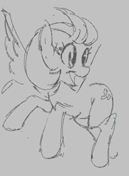 Size: 327x444 | Tagged: safe, clear skies, pegasus, pony, aggie.io, female, mare, monochrome, open mouth, simple background, sketch, smiling, spread wings, wings