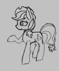 Size: 237x284 | Tagged: safe, applejack, earth pony, pony, aggie.io, female, hat, lowres, mare, monochrome, raised hoof, simple background