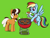 Size: 662x498 | Tagged: safe, artist:thebatfang, rainbow dash, oc, oc:s'mare, earth pony, pegasus, pony, aggie.io, apron, barbeque, burger, clothes, cooking, female, flying, food, grill, hamburger, mare, open mouth, plate, s'mores, smiling, spatula, spread wings, wings