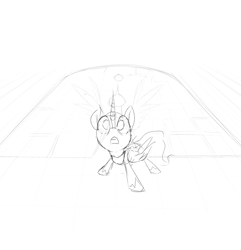 Size: 2184x2268 | Tagged: safe, artist:anotherdeadrat, princess celestia, alicorn, pony, awe, female, looking up, mare, monochrome, open mouth, sketch