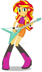 Size: 1280x2204 | Tagged: safe, artist:famousmari5, imported from derpibooru, sunset shimmer, equestria girls, rainbow rocks, deviantart watermark, electric guitar, guitar, musical instrument, obtrusive watermark, shoulderless, simple background, solo, transparent background, vector, watermark