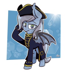 Size: 1500x1567 | Tagged: safe, artist:lou, oc, oc only, bat pony, pony, clothes, costume, ear fluff, hat, simple background, spread wings, wings