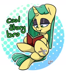 Size: 1624x1792 | Tagged: safe, artist:lou, oc, oc only, pony, unicorn, book, female, mare, open mouth, reading, sitting