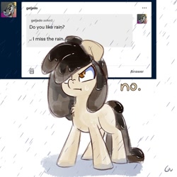 Size: 1500x1500 | Tagged: safe, artist:lou, oc, oc only, oc:louvely, earth pony, pony, chest fluff, female, frown, mare, rain, wet