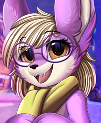 Size: 1446x1764 | Tagged: safe, artist:pridark, imported from derpibooru, oc, oc only, rabbit, animal, bust, clothes, commission, glasses, open mouth, portrait, scarf, snow, solo