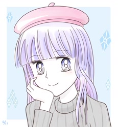 Size: 949x1029 | Tagged: safe, artist:auntie_grub, imported from derpibooru, rarity, human, equestria girls, beatnik rarity, beret, clothes, cute, female, hat, looking at you, raribetes, simple background, smiling, smiling at you, solo, sweater, white background