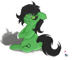 Size: 1567x1252 | Tagged: safe, artist:botckap, derpibooru exclusive, imported from derpibooru, oc, oc:anon, oc:filly anon, earth pony, insect, pony, angry, chest fluff, ear fluff, female, filly, foal, green coat, green eyes, heart, simple background, white background
