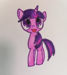 Size: 3000x3356 | Tagged: safe, artist:369treatment, imported from derpibooru, twilight sparkle, pony, unicorn, cute, female, filly, filly twilight sparkle, foal, happy, horn, looking at you, mare, simple background, smiling, smiling at you, solo, traditional art, unicorn twilight, weapons-grade cute, younger