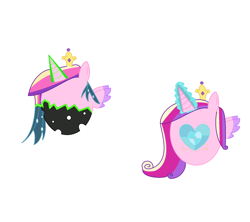 Size: 1968x1744 | Tagged: safe, artist:princessasparagus92, imported from derpibooru, princess cadance, queen chrysalis, changeling, canterlot wedding 10th anniversary, rock, simple background, white background