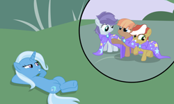 Size: 3852x2316 | Tagged: safe, artist:mcrespin88, imported from derpibooru, trixie, oc, oc:hazel, oc:honeycrisp, oc:violette, earth pony, pony, unicorn, base used, cape, clothes, colt, crossed legs, earth pony oc, female, filly, foal, grin, group, high res, hooves behind head, lying down, male, mare, offspring, on back, parent:applejack, parent:flim, parent:quibble pants, parent:rainbow dash, parent:rarity, parent:soarin', parents:flimjack, parents:quibbledash, parents:soarity, quartet, smiling, trixie's cape