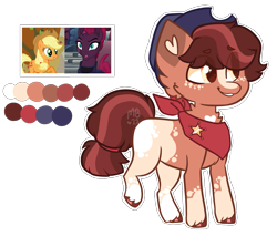 Size: 2135x1822 | Tagged: safe, artist:moccabliss, imported from derpibooru, applejack, tempest shadow, oc, earth pony, pony, colt, foal, magical lesbian spawn, male, offspring, parent:applejack, parent:tempest shadow, parents:tempestjack, simple background, transparent background