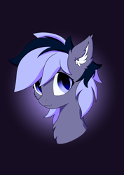 Size: 2480x3508 | Tagged: safe, artist:verlista, imported from derpibooru, oc, oc only, oc:lily moonlight, bat pony, pony, bat pony oc, bust, chest fluff, ear fluff, face, female, gradient background, high res, looking at you, mare, png, portrait, smiling, solo, teenager, two toned mane