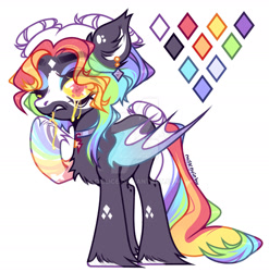 Size: 1920x1941 | Tagged: safe, artist:dillice, imported from derpibooru, oc, oc only, bat pony, pony, bat pony oc, bat wings, female, mare, multicolored hair, one eye closed, rainbow hair, simple background, solo, white background, wings, wink