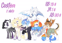 Size: 1920x1325 | Tagged: safe, artist:dillice, imported from derpibooru, oc, oc only, bird, cockatiel, dog, dog pony, original species, pegasus, pony, clothes, deviantart watermark, ear fluff, obtrusive watermark, pegasus oc, raised hoof, rearing, simple background, smiling, watermark, white background, wings