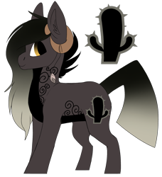 Size: 1401x1537 | Tagged: safe, artist:moonert, imported from derpibooru, oc, oc only, pony, cactus, ear fluff, horns, simple background, solo, tattoo, transparent background