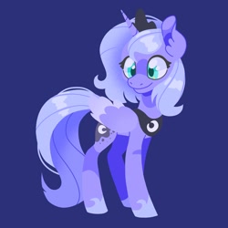 Size: 4000x4000 | Tagged: safe, artist:pastacrylic, imported from derpibooru, princess luna, alicorn, pony, blue background, crown, folded wings, hoof shoes, jewelry, regalia, s1 luna, simple background, solo, tiara, wings