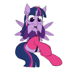 Size: 1080x1080 | Tagged: safe, artist:fajnyziomal, imported from derpibooru, twilight sparkle, alicorn, insect, ladybug, pony, butt, cheek fluff, chest fluff, clothes, commission, panties, plot, shirt, socks, solo, spread wings, twilight sparkle (alicorn), underwear, wings, your character here