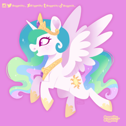 Size: 2048x2048 | Tagged: safe, artist:3ggmilky, imported from derpibooru, princess celestia, alicorn, pony, pink background, profile, simple background, solo