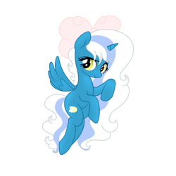 Size: 1024x1024 | Tagged: safe, artist:riofluttershy, imported from derpibooru, oc, oc only, oc:fleurbelle, alicorn, pony, alicorn oc, bow, female, flying, full body, hair bow, hooves, horn, mare, simple background, smiling, solo, spread wings, tail, two toned mane, two toned tail, white background, wings, yellow eyes