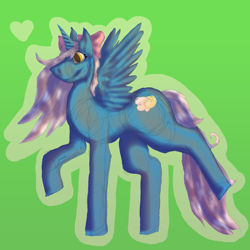 Size: 1280x1280 | Tagged: safe, artist:doritosaurus3, imported from derpibooru, oc, oc:fleurbelle, alicorn, alicorn oc, bow, female, green background, hair bow, horn, mare, simple background, wings, yellow eyes