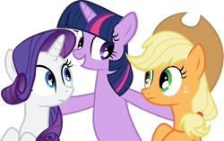 Size: 3083x1946 | Tagged: safe, artist:the-crusius, imported from derpibooru, applejack, rarity, twilight sparkle, earth pony, pony, unicorn, look before you sleep, applejack's hat, cowboy hat, female, hat, looking at each other, looking at someone, mare, simple background, sleepover, transparent background, trio, trio female, unicorn twilight, vector