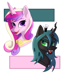 Size: 2432x2889 | Tagged: safe, artist:lambydwight, imported from derpibooru, princess cadance, queen chrysalis, alicorn, changeling, pony, bust, canterlot wedding 10th anniversary, portrait, simple background, transparent background
