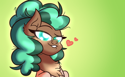 Size: 4920x3060 | Tagged: safe, artist:iceflower99, imported from derpibooru, minty mocha, big eyelashes, bust, chest fluff, ear fluff, freckles, heart, messy mane, video at source, video in description