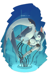 Size: 3587x5425 | Tagged: safe, artist:龙宠, imported from derpibooru, oc, oc only, oc:moonlight, anthro, mermaid, robot, robot pony, conduit, female, fish tail, latex, looking at you, mare, mermaid tail, mermay, simple background, solo, tail, transformation, transparent background, underwater, water