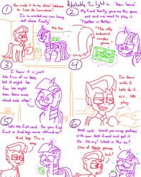 Size: 4779x6013 | Tagged: safe, artist:adorkabletwilightandfriends, imported from derpibooru, twilight sparkle, oc, oc:lawrence, alicorn, earth pony, pony, comic:adorkable twilight and friends, adorkable, adorkable twilight, awkward, back of head, box, card game, cardboard box, comic, confident, cute, date, door, dork, friendship, glasses, glowing, glowing horn, happy, horn, house, magic, nervous, question, slice of life, sweat, sweating profusely, telekinesis, twilight sparkle (alicorn)