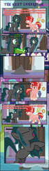 Size: 1755x6107 | Tagged: safe, artist:shootingstarsentry, imported from derpibooru, oc, oc only, oc:nightshade (digimonlover101), oc:star curve, changepony, hybrid, pony, unicorn, comic:the next generation, book, duo, duo female, female, high res, horn, interspecies offspring, magic, offspring, parent:king sombra, parent:queen chrysalis, parent:starlight glimmer, parent:sunburst, parents:chrysombra, parents:starburst, unicorn oc