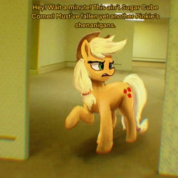 Size: 2000x2000 | Tagged: safe, artist:phutashi, imported from derpibooru, applejack, earth pony, pony, confused, crossover, parody, solo, the backrooms
