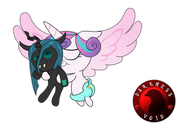 Size: 1233x863 | Tagged: safe, artist:darktailsko, imported from derpibooru, princess flurry heart, queen chrysalis, pony, button eyes, canterlot wedding 10th anniversary, cuddling, doll, simple background, solo, toy, transparent background