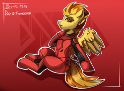 Size: 2500x1830 | Tagged: safe, artist:freak-side, imported from derpibooru, spitfire, pegasus, pony, crossover, neon genesis evangelion, plugsuit, solo